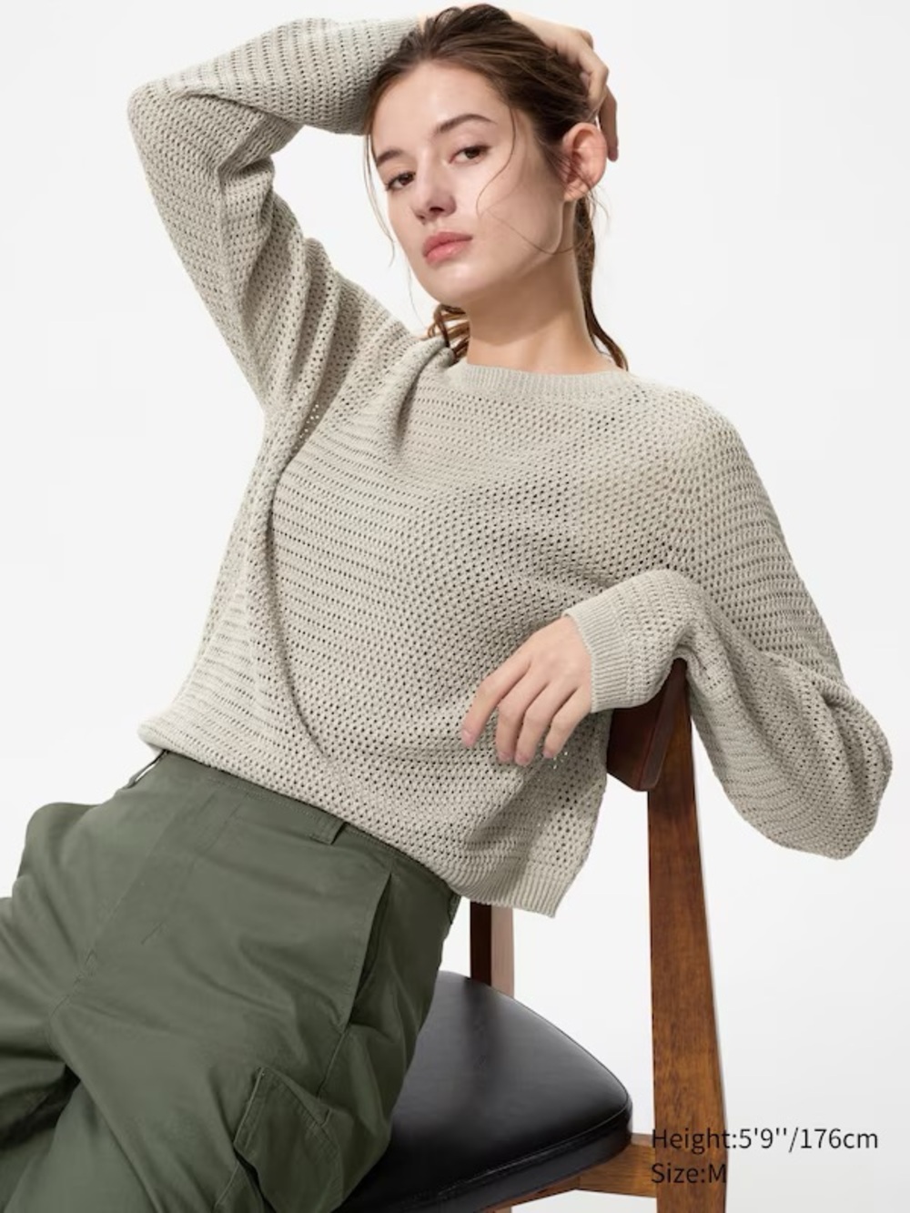 Uniqlo Light Gray Open-Weave Crewneck Sweater